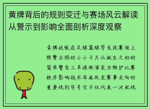 黄牌背后的规则变迁与赛场风云解读从警示到影响全面剖析深度观察 黄牌背后的规则变迁与赛场风云解读从警示到影响全面剖析深度观察